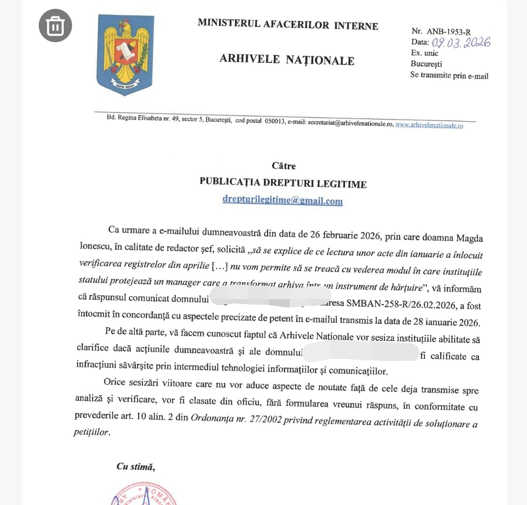 Adresa abuziva Arhivele Nationale