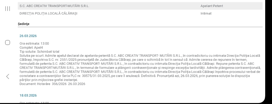 minuta instantei - dovada anularii pv emis nelegal